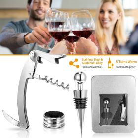 g3Pcs Corkscrew Bottle Opener Set Tool Foil Cutter Drip Collar Protector Cork Stopper Wine Bottle Cap Opener